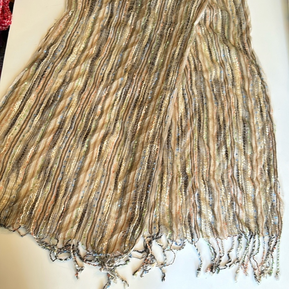 Multicolor metallic neutral yarn fringe scarf